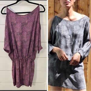 KARINA GRIMALDI M Silk Purple snake print open shoulder woman mini luxury dress